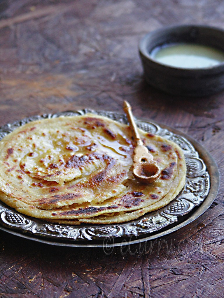 Lachha/lachcha Paratha- Indian layered flat bread recipe/bread on the griddle